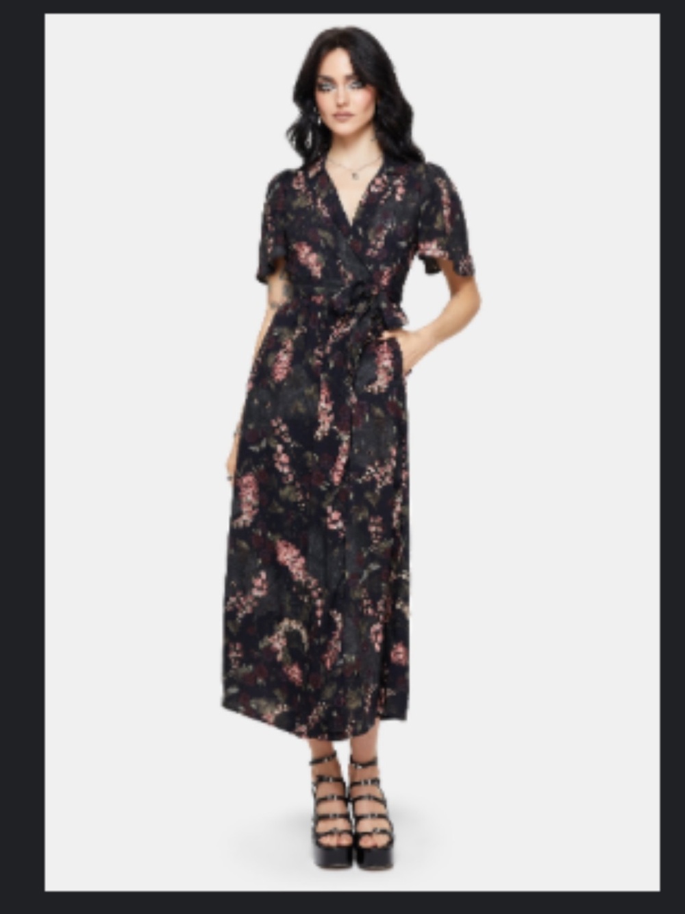 Beautiful Dark owl foxglove wrap midi dress